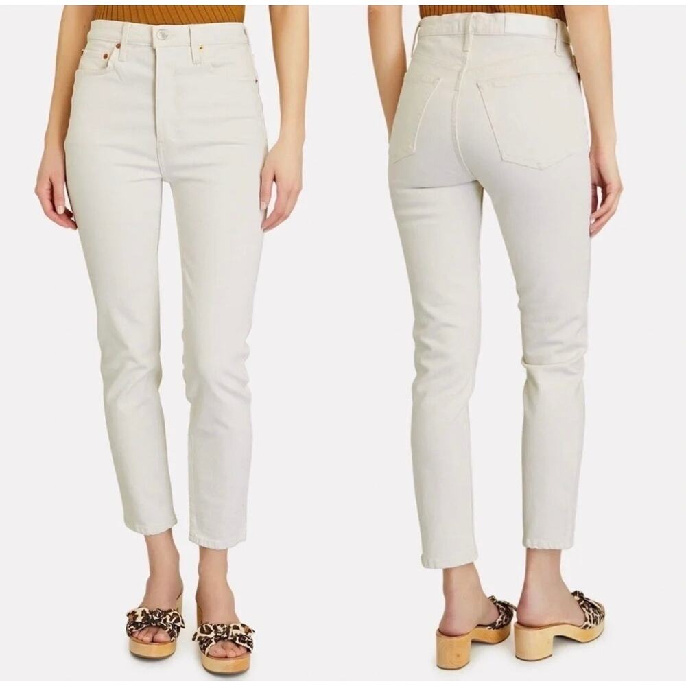 RE/DONE 90s High Rise Slim Ankle Crop Jeans Vintage White Stretch - Size 29